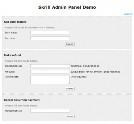 Custom PHP Skrill Admin Panel
